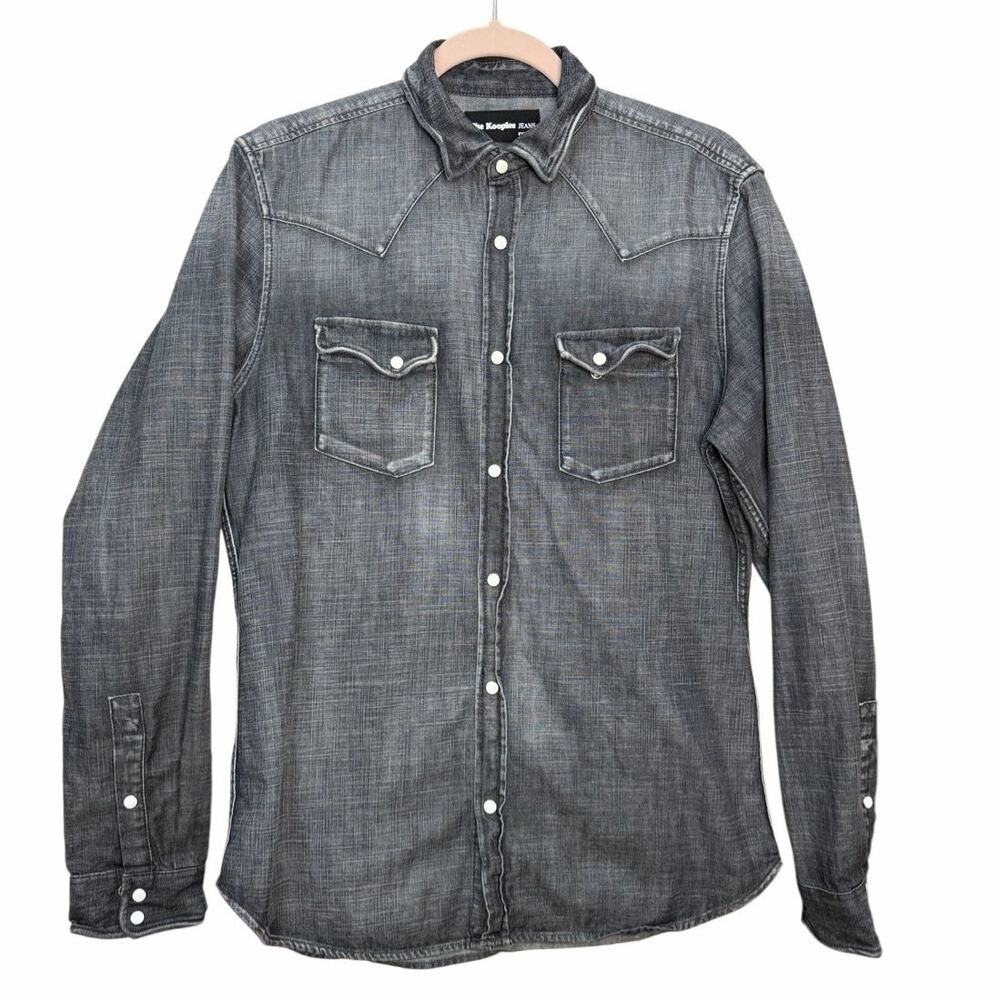 The Kooples Fitted Western Denim Shirt Long‎ Sleeve Snap Men’s Size Medium Dark